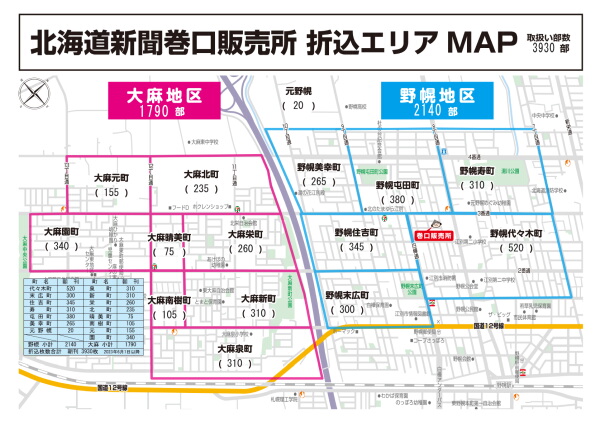 道新巻口販売所折込みチラシ配布枚数表